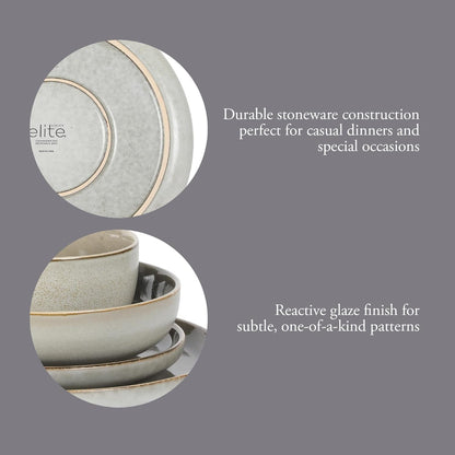 Sunveil 16 Piece (Service for 4) Plates and Bowls Reactive Glaze round Dishes Stoneware Ceramic Dinnerware Set - Light Taupe4