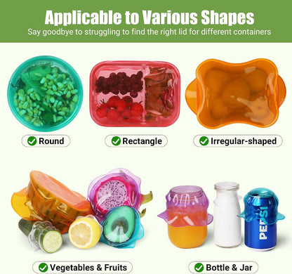 Silicone Stretch Lids for Food Storage in Fridge, Reusable Elastic Bowl Covers for Cup, Cans, Jars, round & Rectangle Container, Food Grade Silicone Microwave Food Cover, Heat-Resistant, 6PCS2