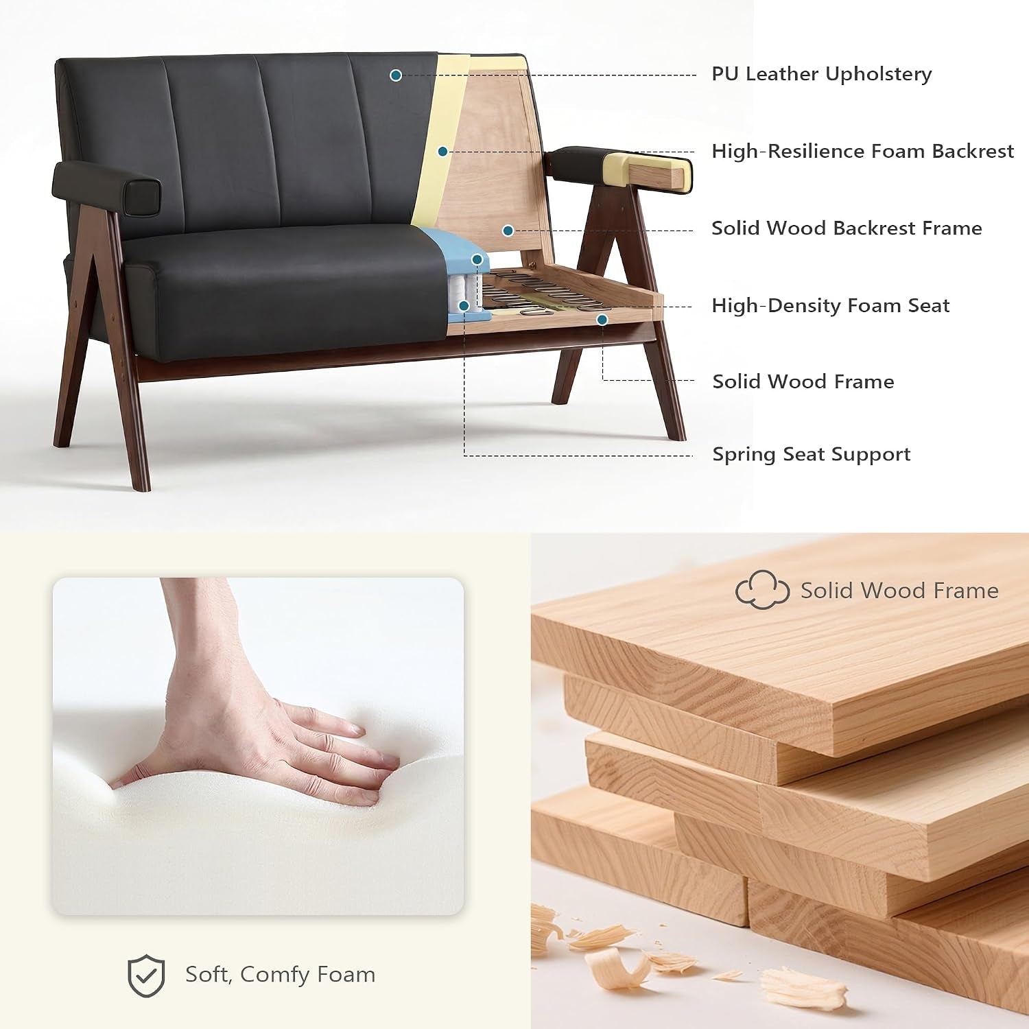 50-small-black-faux-leather-sofa-couch-wooden-office-loveseat