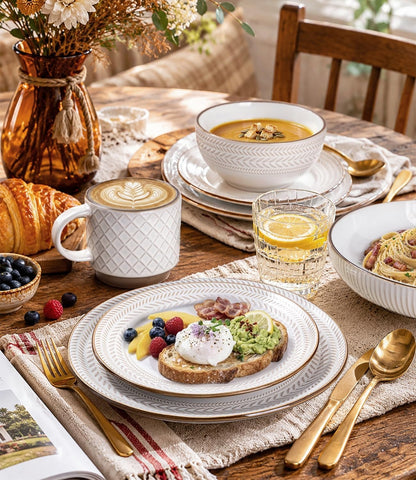 Stoneware Dinnerware Set for 4, 12 Piece Farmhouse Dishes Set6