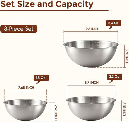Stainless Steel Mixing Bowls Set, 3-Piece (1.5, 2.2 & 3.4 Qt)2