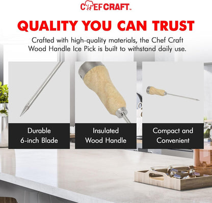 '- Select Wood Handle Ice Pick, Plated Steel Ice Breaking Tool with Wooden Handle, 10 Inches in Length 6 Inch Blade, Great for Breaking Ice in Freezer5