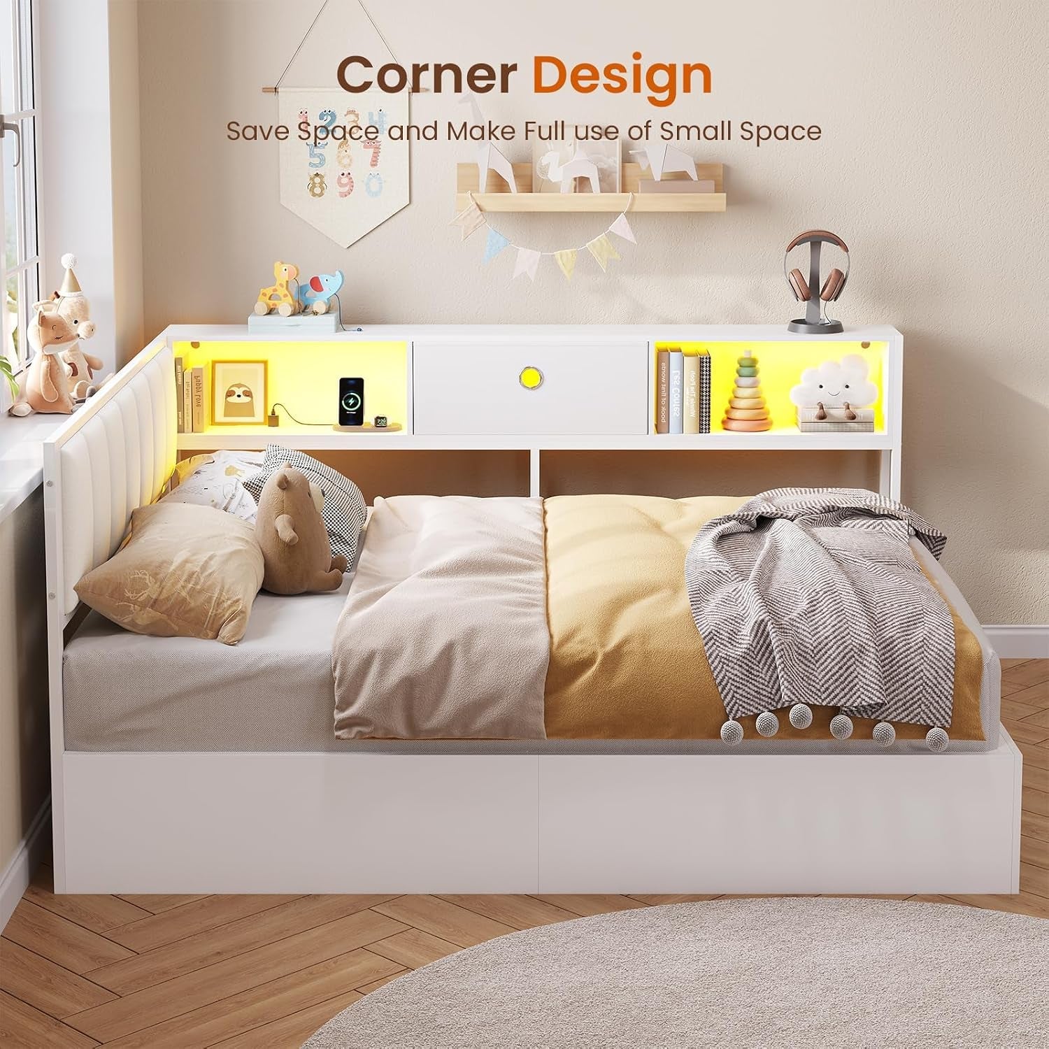 corner-full-lift-up-bed-with-hydraulic-storage-and-bookcase-white