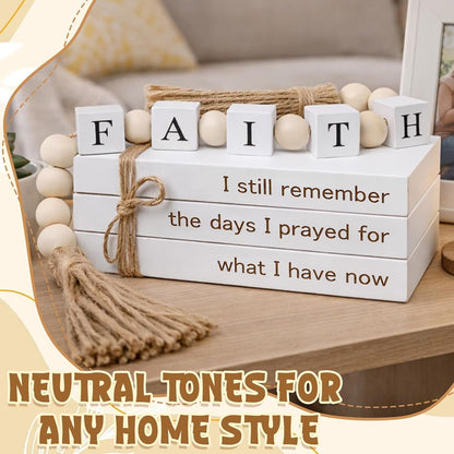 Farmhouse White Fake Decorative Books Wooden Box for Home Office Decor - Religion Christian Faith Aesthetic for Living Room, Console Table, Bookshelf, Tv Stand, Entryway3