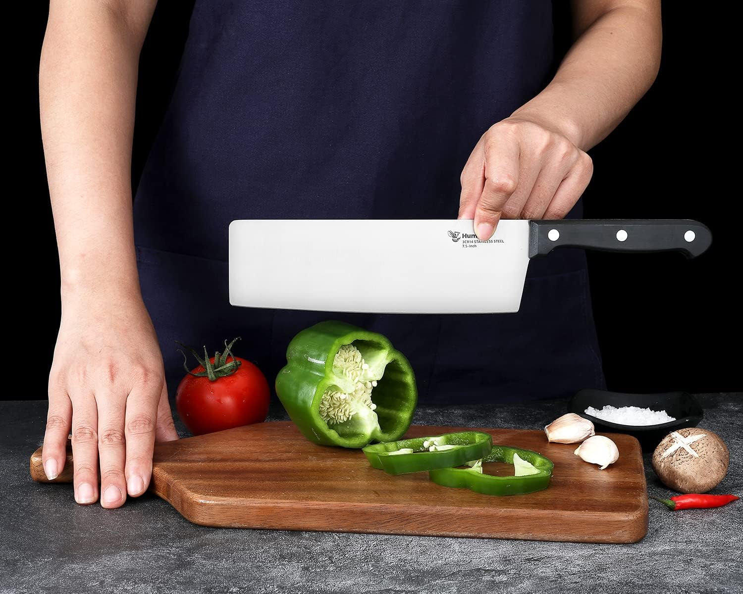 7-5-inch-chef-knife-santoku-full-tang-razor-sharp-high-carbon-stainless-steel-blade-hollow-grind-edge-ergonomic-grip-handle-professional-kitchen-knife-black