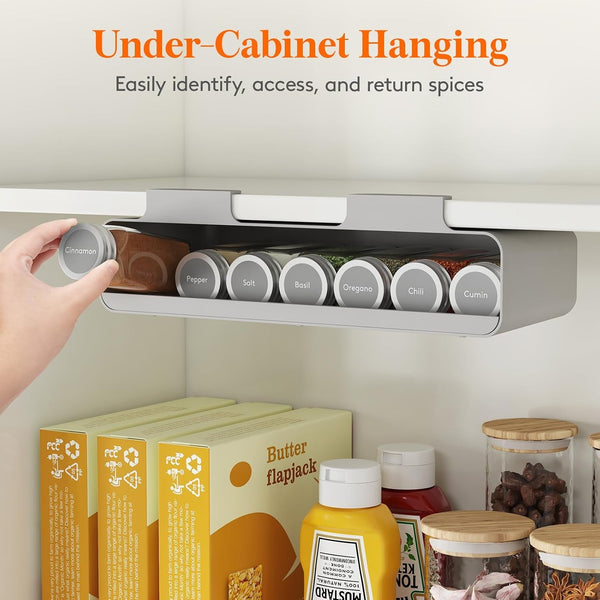 under Cabinet Spice Rack, Seasoning Organizer with 7 Spice Jars3