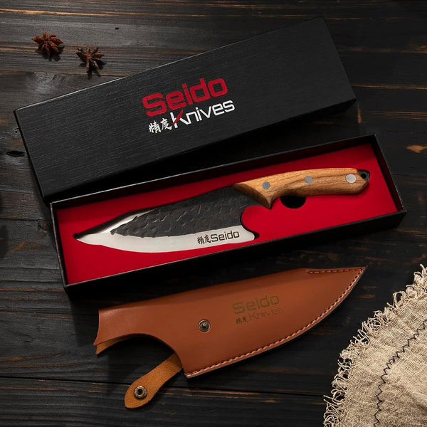 Seido Senjutsu 7 Inch Butcher Knife, 440C Steel, Walnut Handle5