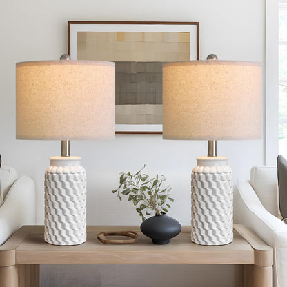 20.5" White Modern Ceramic Bedside Lamps Set of 2, Small Table Lamp for Bedroom Decor Farmhouse Nightstand Lamp for Living Room Office1