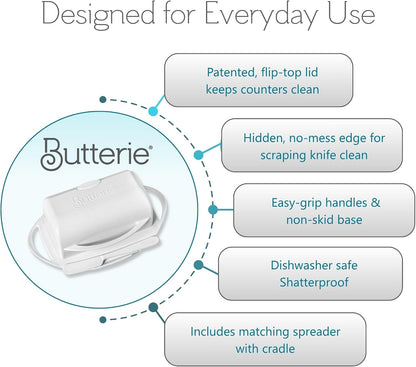 Flip Top Butter Dish with Attached Lid & Matching Knife - Holds 2 Sticks, Fits Kerrygold/European Butter - BPA Free & Dishwasher Safe - White7