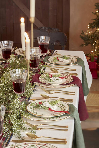 Holiday Plaid Porcelain 12-Piece Christmas Dinnerware Set for 46