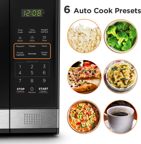 BLACK+DECKER Microwave Oven Countertop, 1.1 Cu.Ft, 1000W, Stainless Steel | Push-Button Door, Child Safety Lock, 6 Auto Cook Presets, 10 Power Levels2