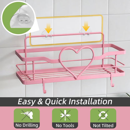 Pink Shower Caddy with 4 Removable Hooks, 2 Pack Sweet Heart Shower Shelves,No Drilling Adhesive Organizer Shelf for Bathroom Shower,Kitchen,Bedroom5