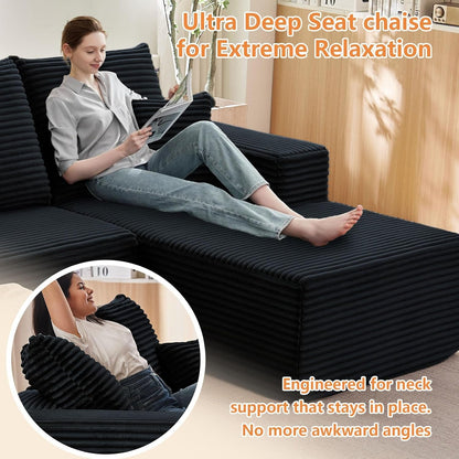 Sectional Couches for Living Room Cloud Couch Sofa with L-Shape Couch in a Box Upholstered Boneless Couchs Modern Modular Sectional Couch with Chaise(Black,3 Seater-Right-Facing Chaise-96)5