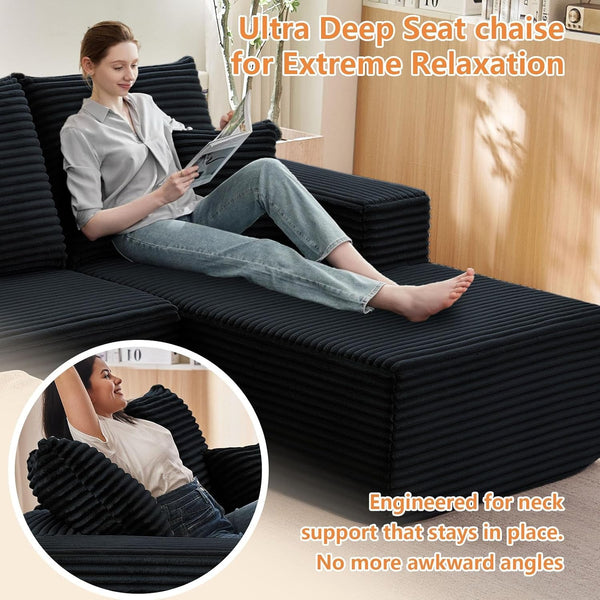 Sectional Couches for Living Room Cloud Couch Sofa with L-Shape Couch in a Box Upholstered Boneless Couchs Modern Modular Sectional Couch with Chaise(Black,3 Seater-Right-Facing Chaise-96)5
