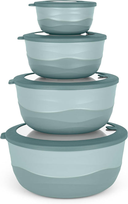 Pera Plastic Mixing Bowls with Lids - 8-Piece Airtight Leak-Proof Nesting Bpa-Free Prep Bowl Set for Kitchen & Food Storage, Large 4200Ml Capacity, Microwave & Dishwasher Safe (Blue)1