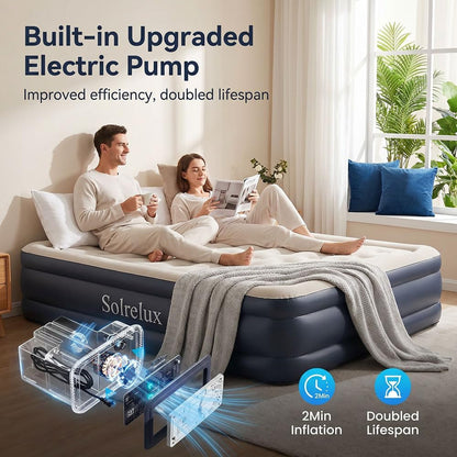 Queen Air Mattress with Built-In Pump, 18" Raised Inflatable Blow up Mattress, Air Column Beam Flocked Leak-Proof Air Bed with Storage Bag, 650Lbs Max Portable Bed for Home, Guests & Camping4