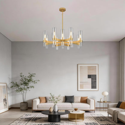 12-Light Large Gold Farmhouse Chandeliers for Dining Room Light Fixture 34"8