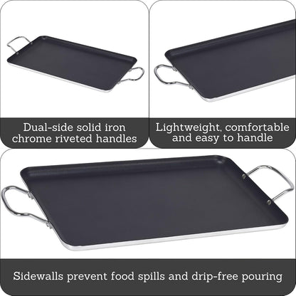 Double Burner Griddle Non-Stick 20-Inch, Black | Nonstick Coated Surface, Dual Side Handles, Ideal for Breakfast Foods, Perfect for Gatherings2