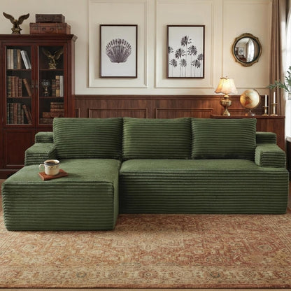 96" Boneless Sectional Cloud Couches with Left Facing Chaise Lounge for Living Room - Fluffy L Shaped Memory Foam Compressed Modular Sofa with Deep Seat, Green Corduroy Corner Couch7
