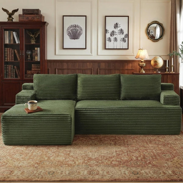 96" Boneless Sectional Cloud Couches with Left Facing Chaise Lounge for Living Room - Fluffy L Shaped Memory Foam Compressed Modular Sofa with Deep Seat, Green Corduroy Corner Couch7