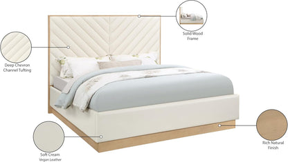 Meridian Furniture Casacream-K Casa Collection Modern | Contemporary Vegan Leather King Bed, Cream Vegan Leather, Natural Finish, Wood Frame, Channel Tufting, 81.25" W X 83" D X 63" H, Cream, King11