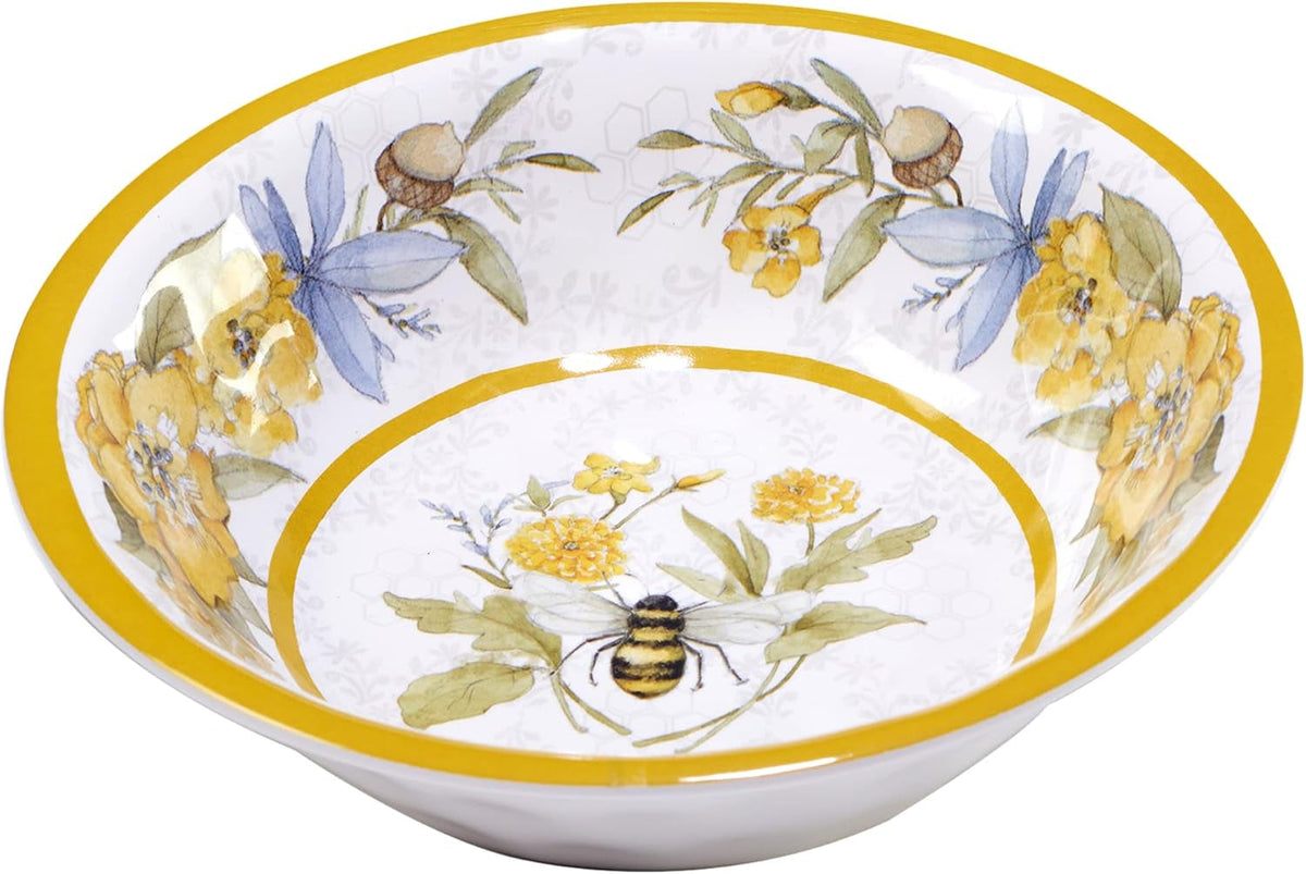 bee-sweet-12-piece-melamine-dinnerware-set-service-for-4-bee-floral-plates-and-bowls-durable-shatterproof-outdoor-tableware-for-spring-summer-entertaining