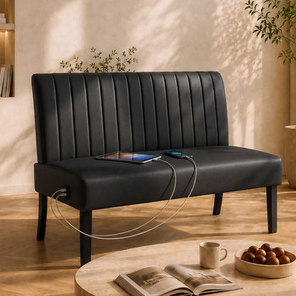 43'' Leather Armless Loveseat with USB, Compact Couch for Living Room1