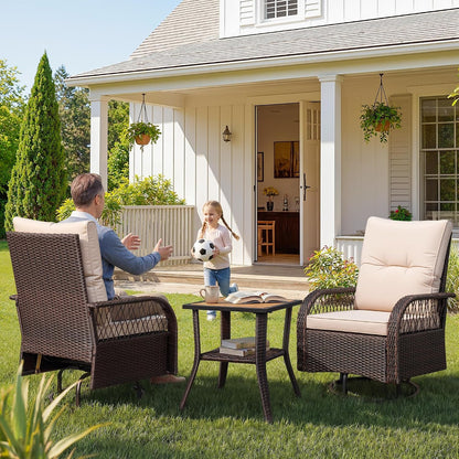 Patio Furniture Set Outdoor 3 Pieces Wicker Swivel Rocking Chairs6