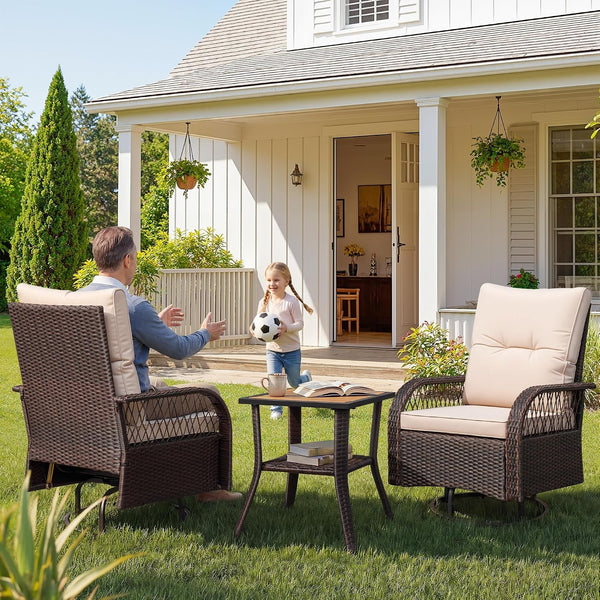 Patio Furniture Set Outdoor 3 Pieces Wicker Swivel Rocking Chairs6