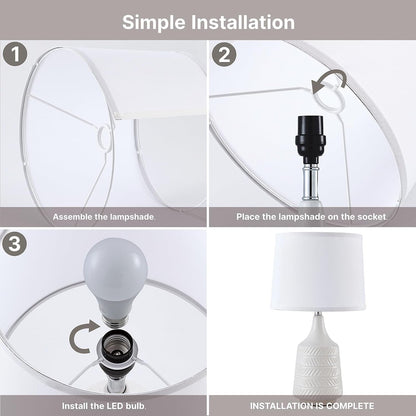 White Ceramic Table Lamps Set of 2, 18.5" Modern Bedside Lamps for Night Stands, Decor Classic Small Lamps for Living Room End Tables, Farmhouse Boho Lamp for Bedroom Office, LED Bulbs Included6