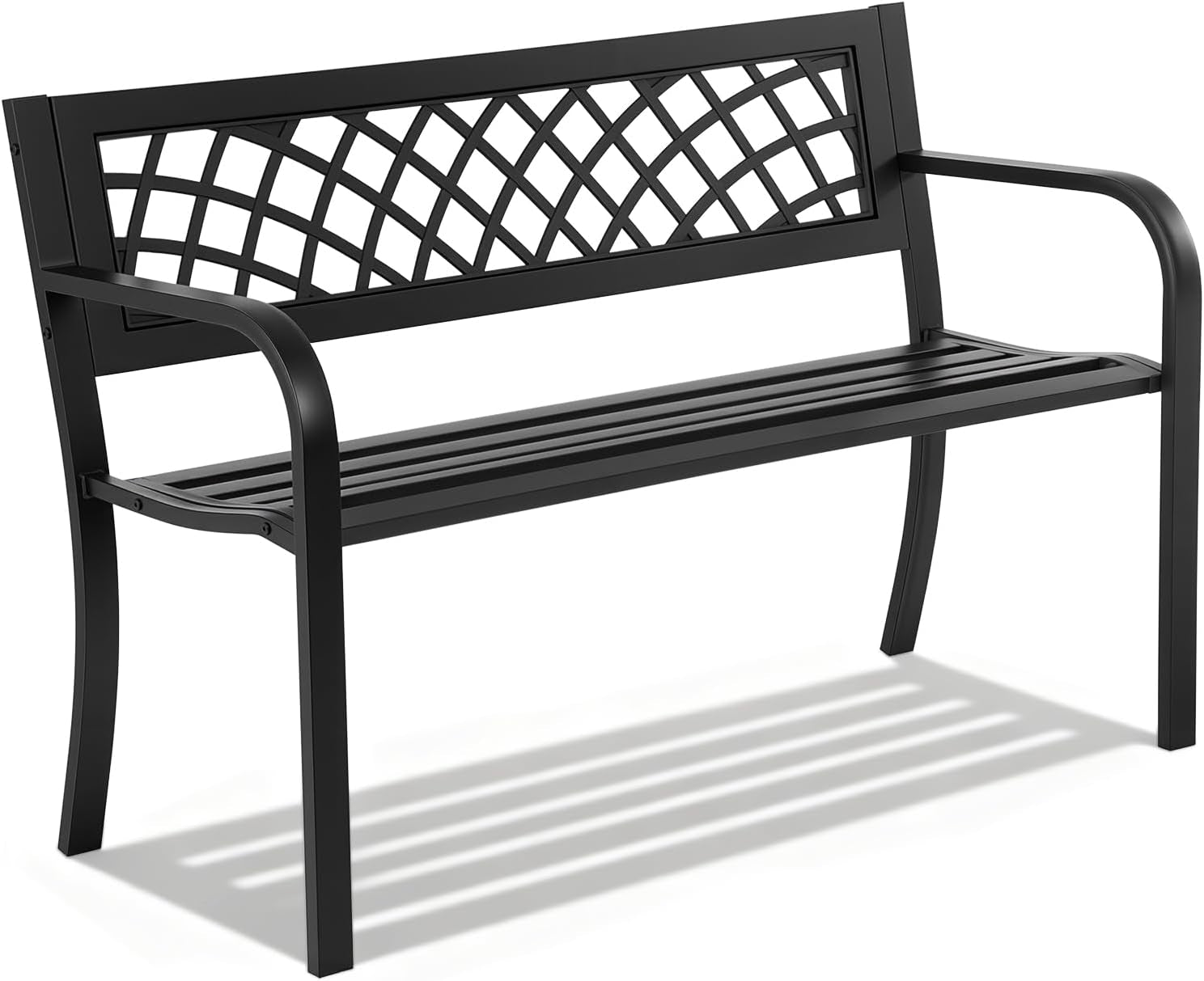 46-outdoor-garden-bench-black-480lbs-load-capacity-heavy-duty-metal-patio-bench-with-grid-design-rust-weather-resistant-for-lawn-yard-parks-patio-porch-entryway