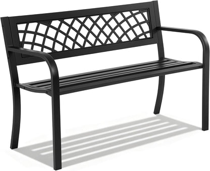 | 46" Outdoor Garden Bench | Black | 480Lbs Load Capacity | Heavy Duty Metal Patio Bench with Grid Design | Rust & Weather-Resistant | for Lawn, Yard, Parks, Patio, Porch, Entryway1