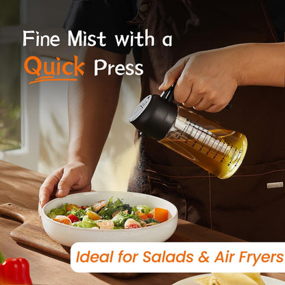 16Oz/470Ml Glass Olive Oil Sprayer for Cooking – 2 in 1 Olive Oil Dispenser Bottle for Kitchen Gadgets and Air Fryer Accessories, Salad, BBQ - Black2