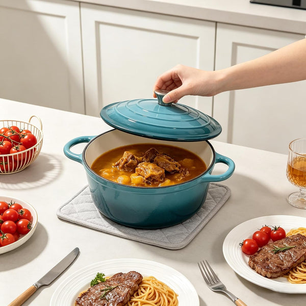 Enameled Cast Iron Dutch Oven, Non Stick Casserole Pot with Lid (Peacock Blue, 4.5 Quarts)9