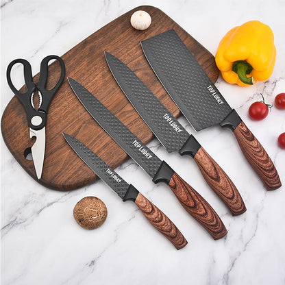 Knife Set,  6-Piece Black Kitchen Knife Set for Home, Anti-Rust Non-Stick Stainless Steel Sharp Chef Knife Set with Universal Knife Block for Kitchen, Ergonomical Design (Black)2