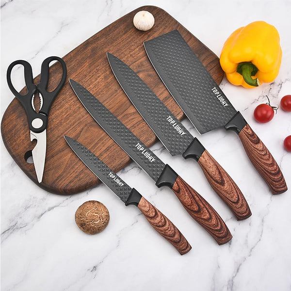 Knife Set,  6-Piece Black Kitchen Knife Set for Home, Anti-Rust Non-Stick Stainless Steel Sharp Chef Knife Set with Universal Knife Block for Kitchen, Ergonomical Design (Black)2