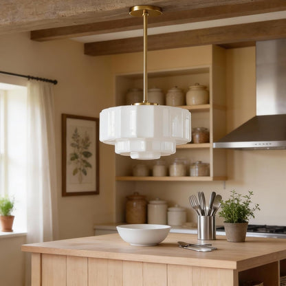 Vintage Milk Glass Pendant Lights, 13.7" White Art Deco Chandelier, Semi-Flush Mount Ceiling Light for Bedroom, Foyer, Living Room, Bar Counter, Contains Three E12 Bulbs (Gold, 13.7Inch)9