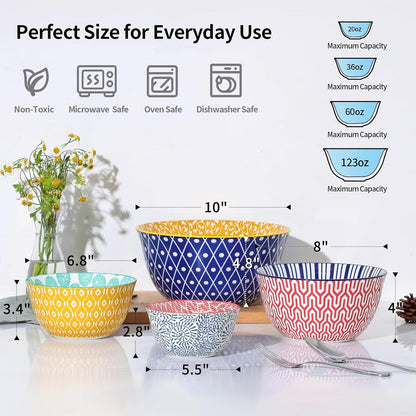 Ceramic Mixing Bowls Set of 4, 20/36/60/123 Oz, Assorted Colors3