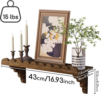 Scalloped Wood Wall Shelf – 17 Inch Floating Shelf with Wood Brackets, Easy to Install Rustic Wall Shelf for Living Room, Bedroom, Bathroom, or Any Space3