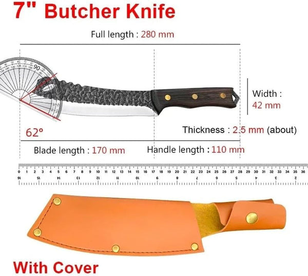 Meat Cleaver,Cleaver Knife, 7 Inch Handmade Kitchen Knives Chef Cooking Slicing Vegetable Butcher Knife Stainless Steel Blade Wood Handle with Cover2