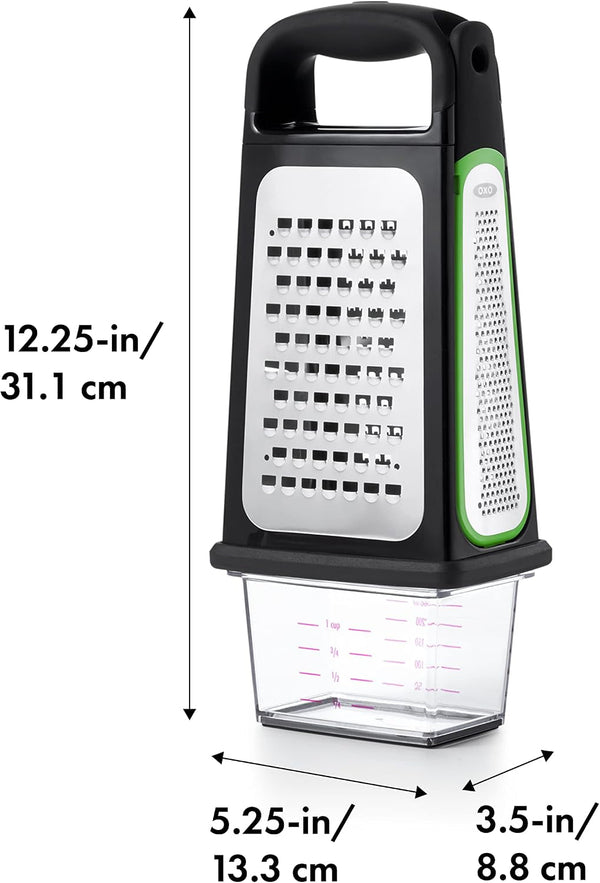 OXO Good Grips Etched Box Grater with Removable Zester | Ideal for Grating Cheese or Zesting Fruits | Storage Container Included | 4 Sided Grater | Comfortable Handle3