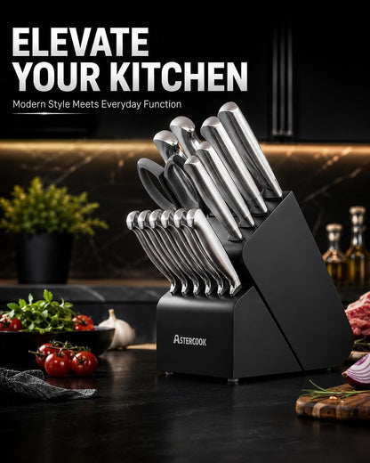 Knife Set 15 Piece German Steel Kitchen Knife Block Set8