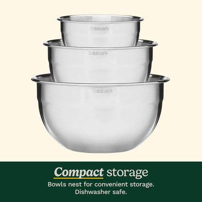 Mixing Bowl Set, Nesting Bowls, Stainless Steel, 3-Piece3
