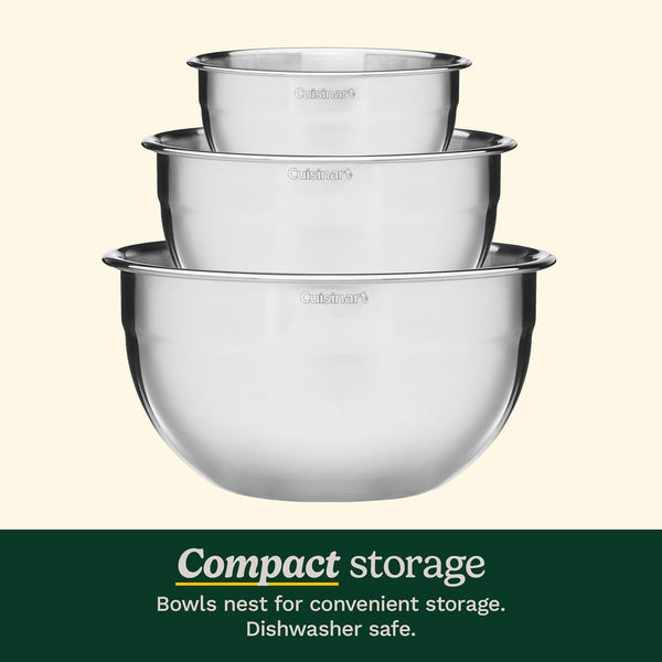 Mixing Bowl Set, Nesting Bowls, Stainless Steel, 3-Piece3