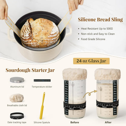 Sourdough Starter Kit, Banneton Bread Proofing Baskets Set | Complete Sourdough Bread Baking Supplies, Beginner Friendly, 9 in round and 10 in Oval Rattan Banneton & 24 Oz Starter Jar3