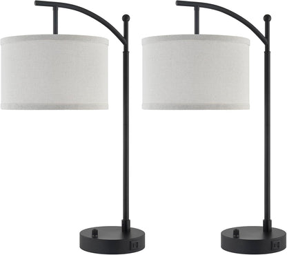 Table Lamp Set of 2, 23.5" Bedside Lamps with USB C+A Ports, Black | Table Lamps for Living Room, Bedroom, Bedside Lamps for Nightstand with Linen Lamp Shades, 2 Dimmable LED Bulbs Included8