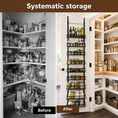 Pantry Door Organizer, 9-Tier over the Door Pantry Organizer for Kitchen Pantry Storage, Adjustable Metal Hanging Spice Rack with 9 Baskets for Pantry Kitchen Bathroom Laundry Room Closet, Black3