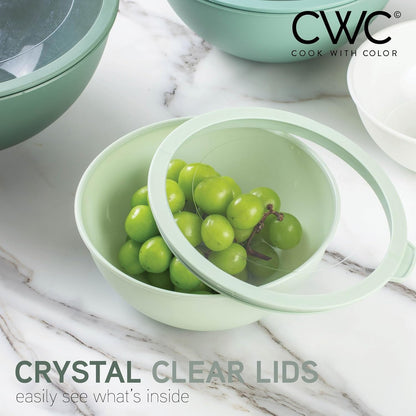 Mixing Bowls with Lids - 12 Piece Plastic Nesting Bowls Set Includes 6 Prep Bowls and 6 Lids, Microwave Safe Mixing Bowl Set, Sage Tritan Lid6