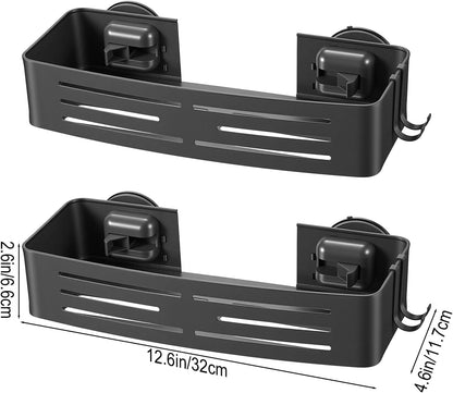 2 Pack Shower Caddy Suction Cups, Shower Shelves with 4 Hooks Rust-Proof Aluminum Alloy,Large Capacity No Drilling Required Removable Bathroom Storage Rack for Shampoo, Shower Gel, Razors2