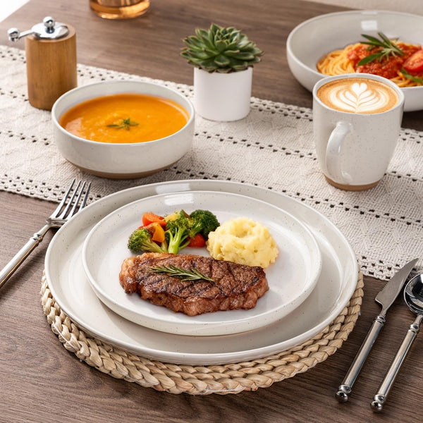 Dinnerware Sets for 4, 12 Pieces Ceramic Plates and Bowls Set6